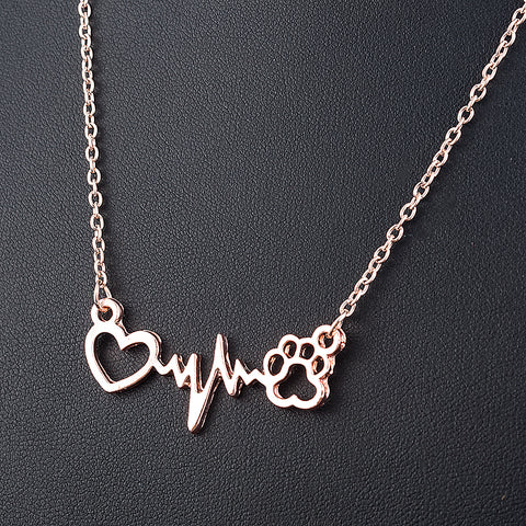 Fashion Cute Pets Dogs Footprints Paw Heart Love Chain Pendant Necklace Necklaces & Pendants Jewelry for Women statment necklace