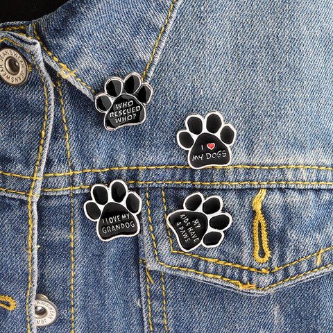 Black Animal Pet Dog paw Cat Kitten Claw Brooch I love MY DOGS GRANDOG WHO RESCUED WHO MY KIDS HAVE 4 PAWS Pin Badge Jewelry