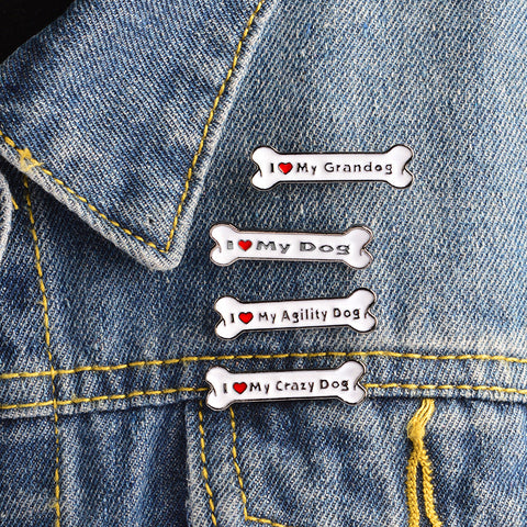 I Love My Dog Grandog Agility Crazy Dogs Enamel Pin Cute Cartoon Bone Pins Brooch Jewelry Badge Denim Bag Gift for Dog Pet Owner